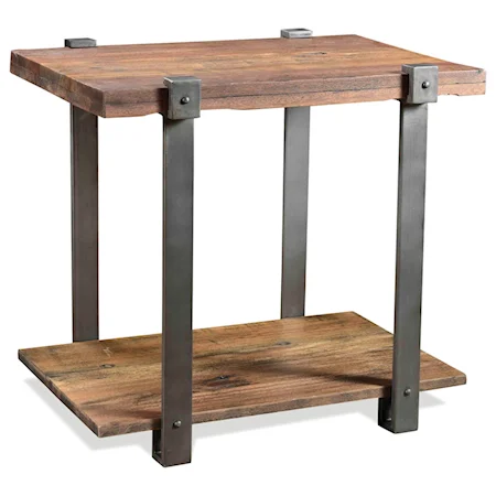 Rustic Rectangular Side Table with Open Bottom Shelf